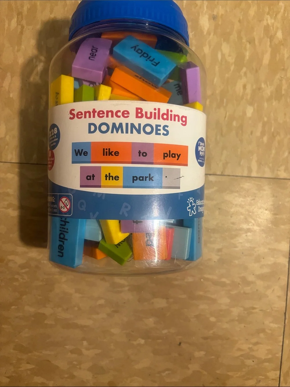 Sentence Building Dominoes Learning Set - Blue Lid, Multicolor Tiles